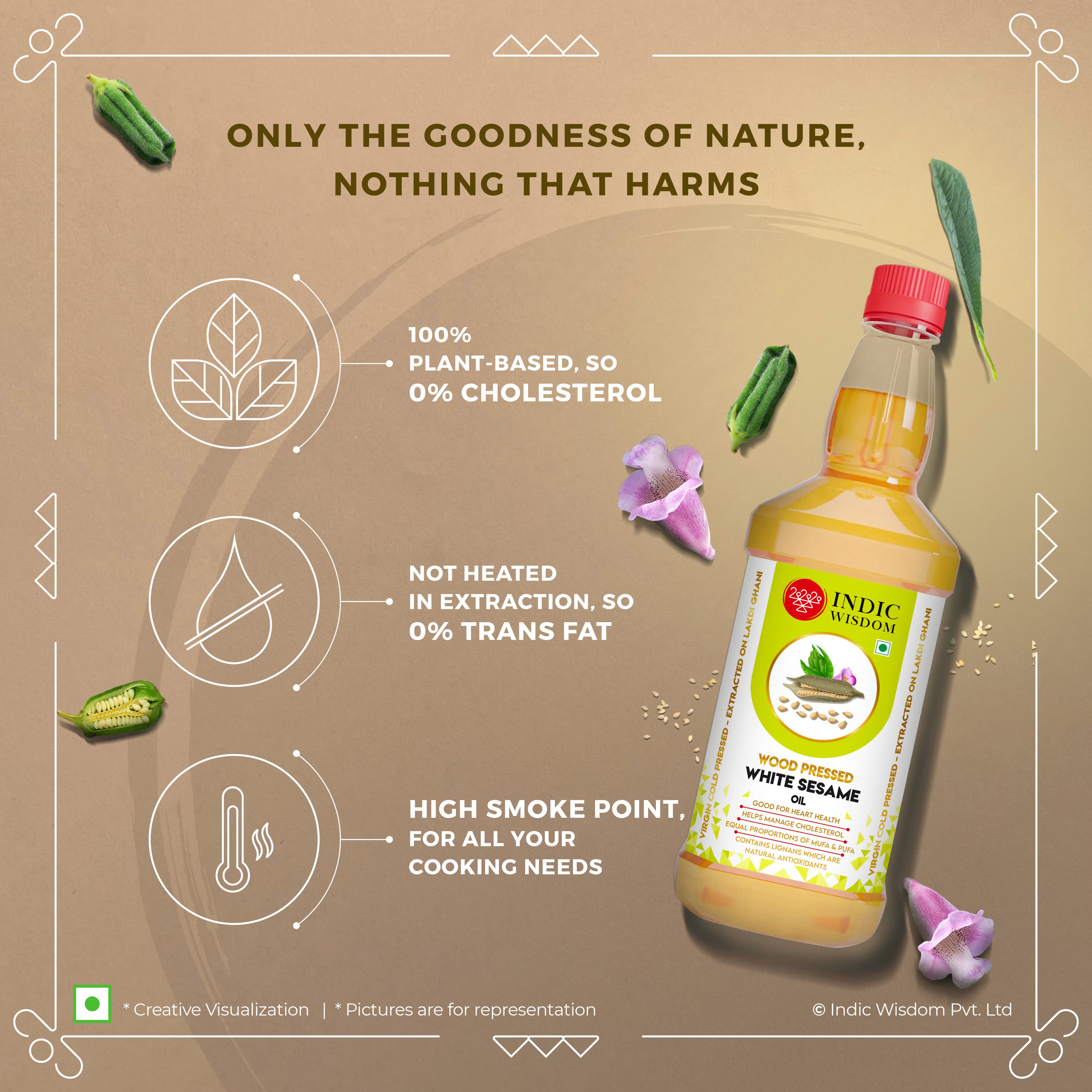 Image of Wood Pressed White Sesame Oil (Cold Pressed White Sesame Oil - Extracted on Wooden Churner)