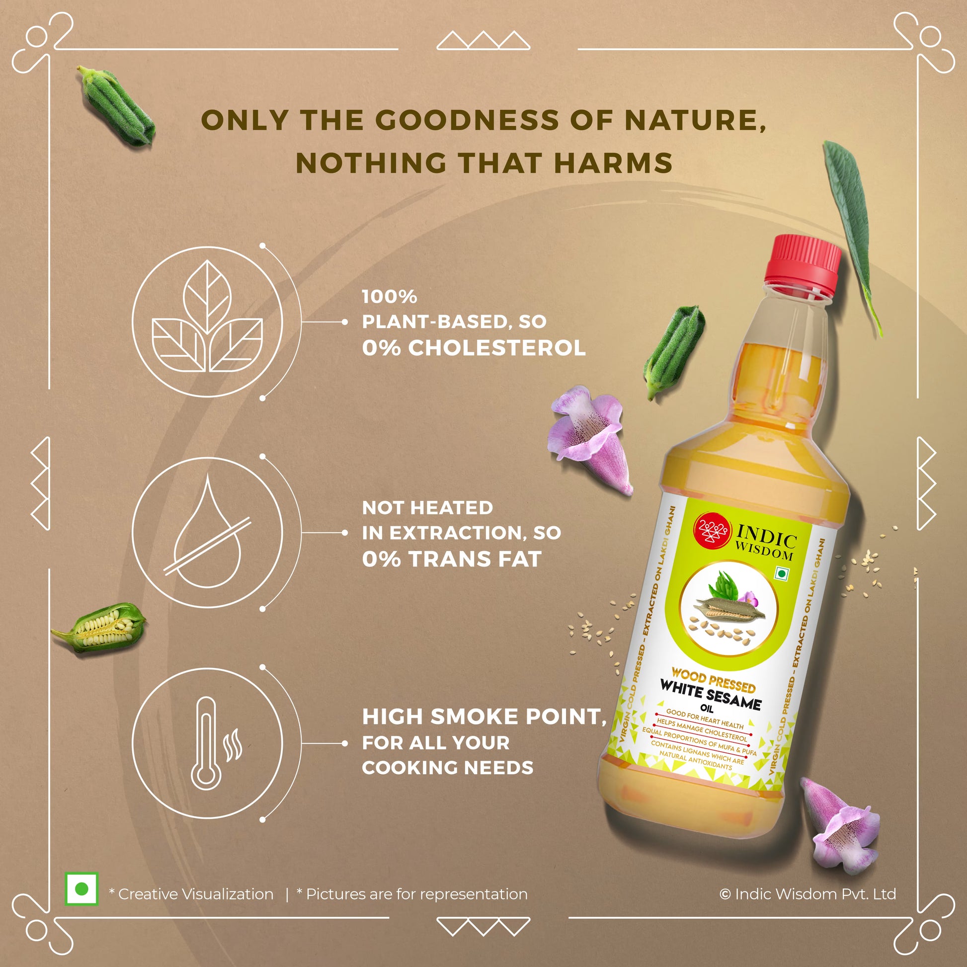 Wood Pressed White Sesame Oil (Cold Pressed White Sesame Oil - Extracted on Wooden Churner)