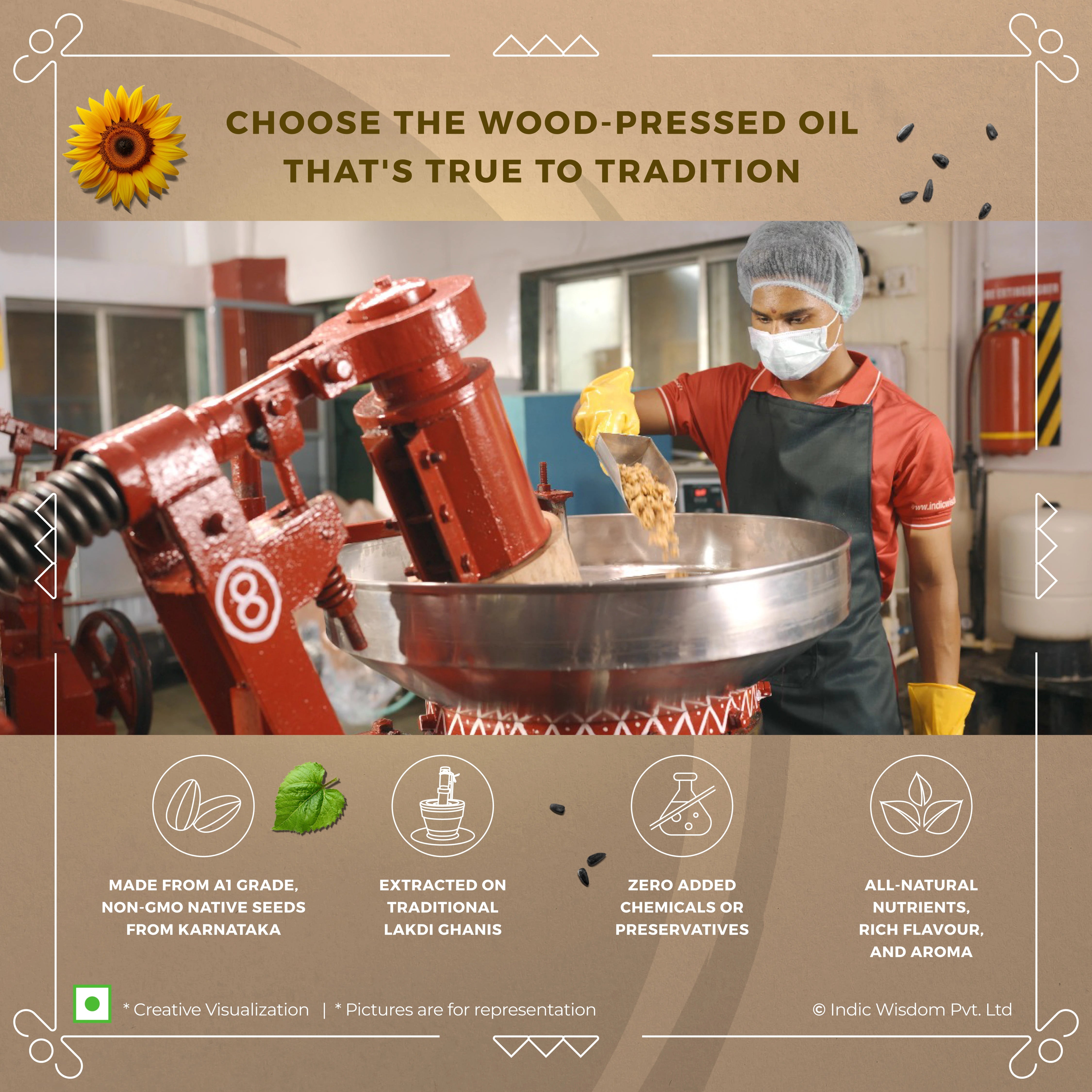 Image of Wood Pressed Sunflower Oil (Cold Pressed Sunflower Oil - Extracted on Wooden Churner)