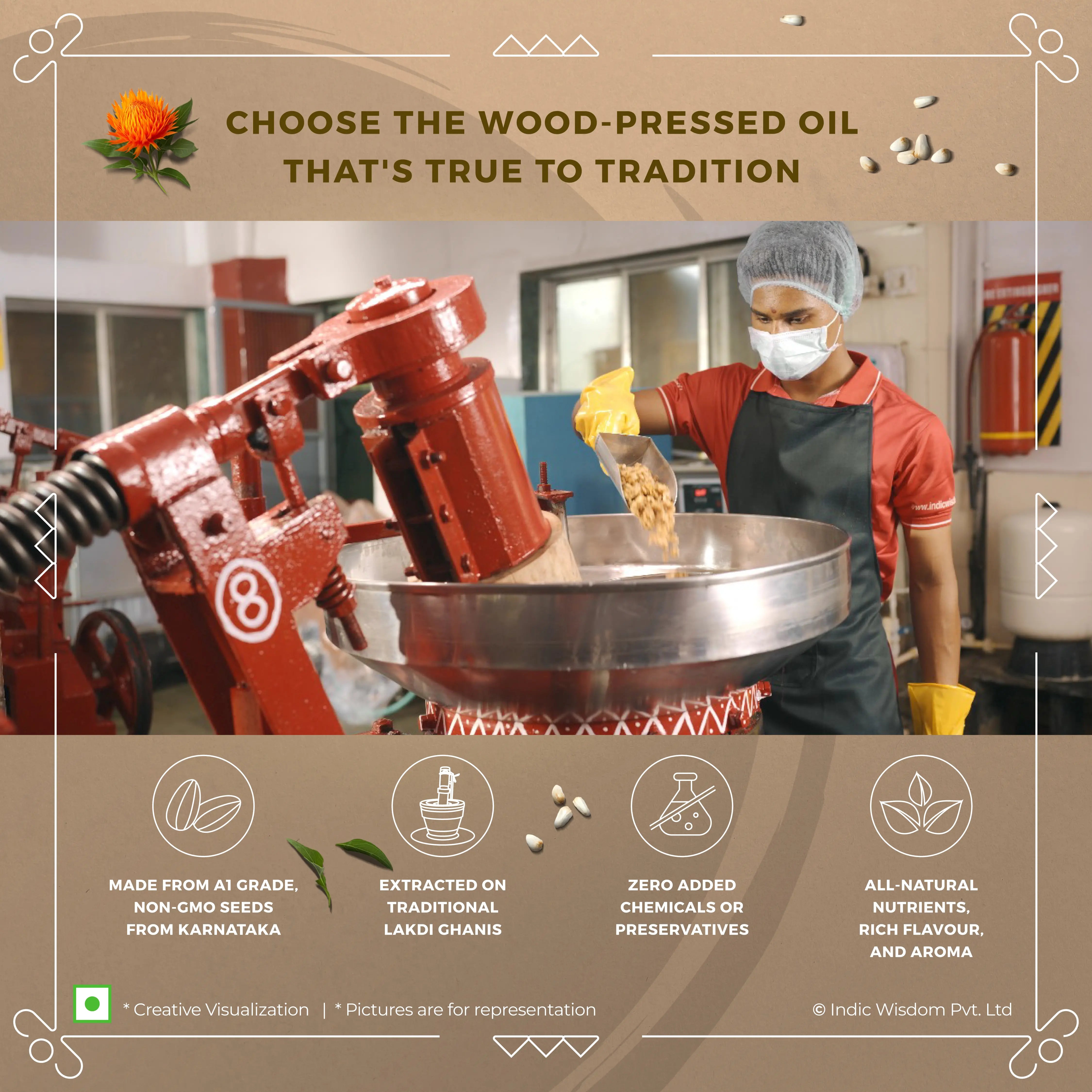 Image of Wood Pressed Safflower Oil (Cold Pressed Safflower Oil - Extracted on Wooden Churner)