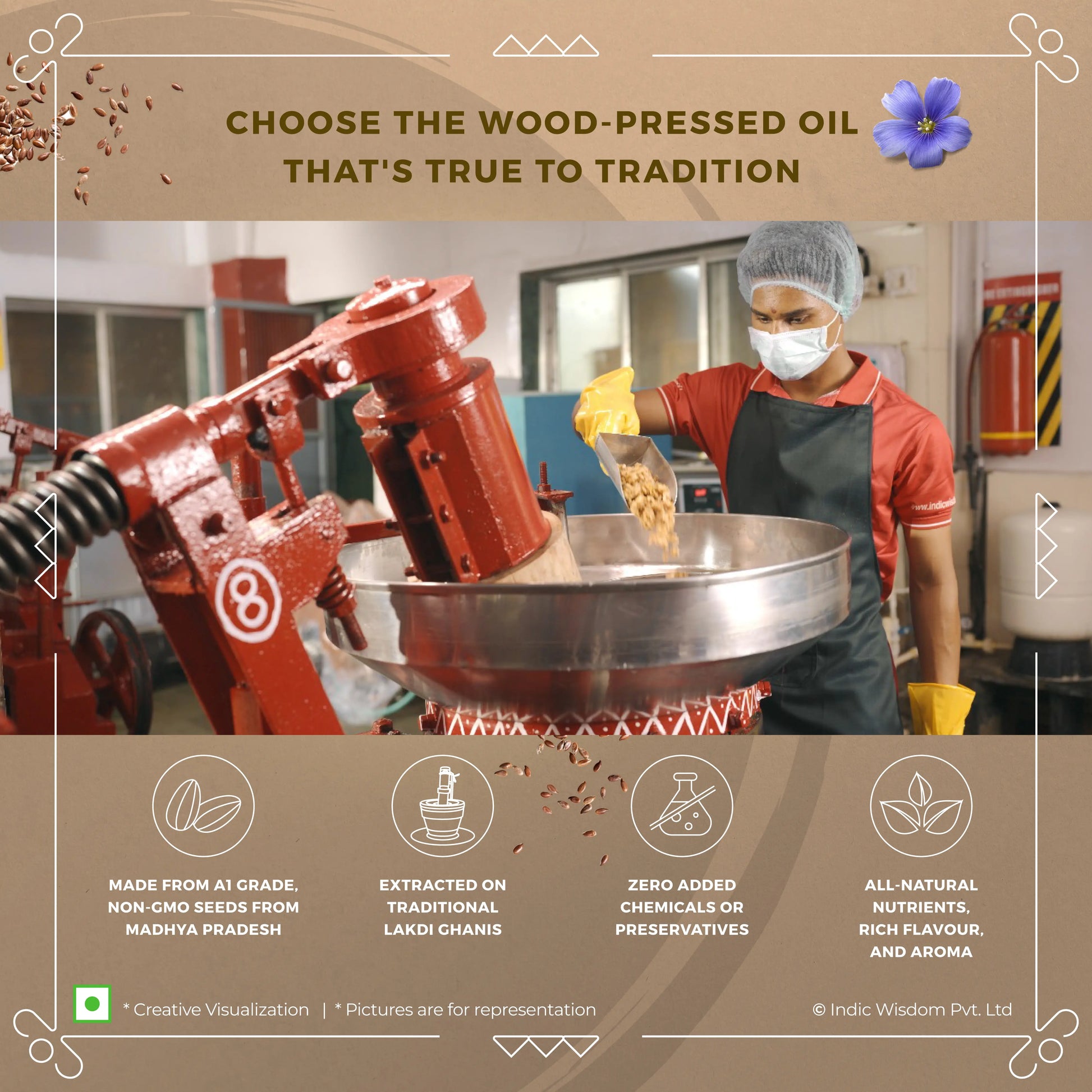 Wood Pressed Flaxseed Oil (Cold Pressed Flaxseed Oil - Extracted on Wooden Churner)