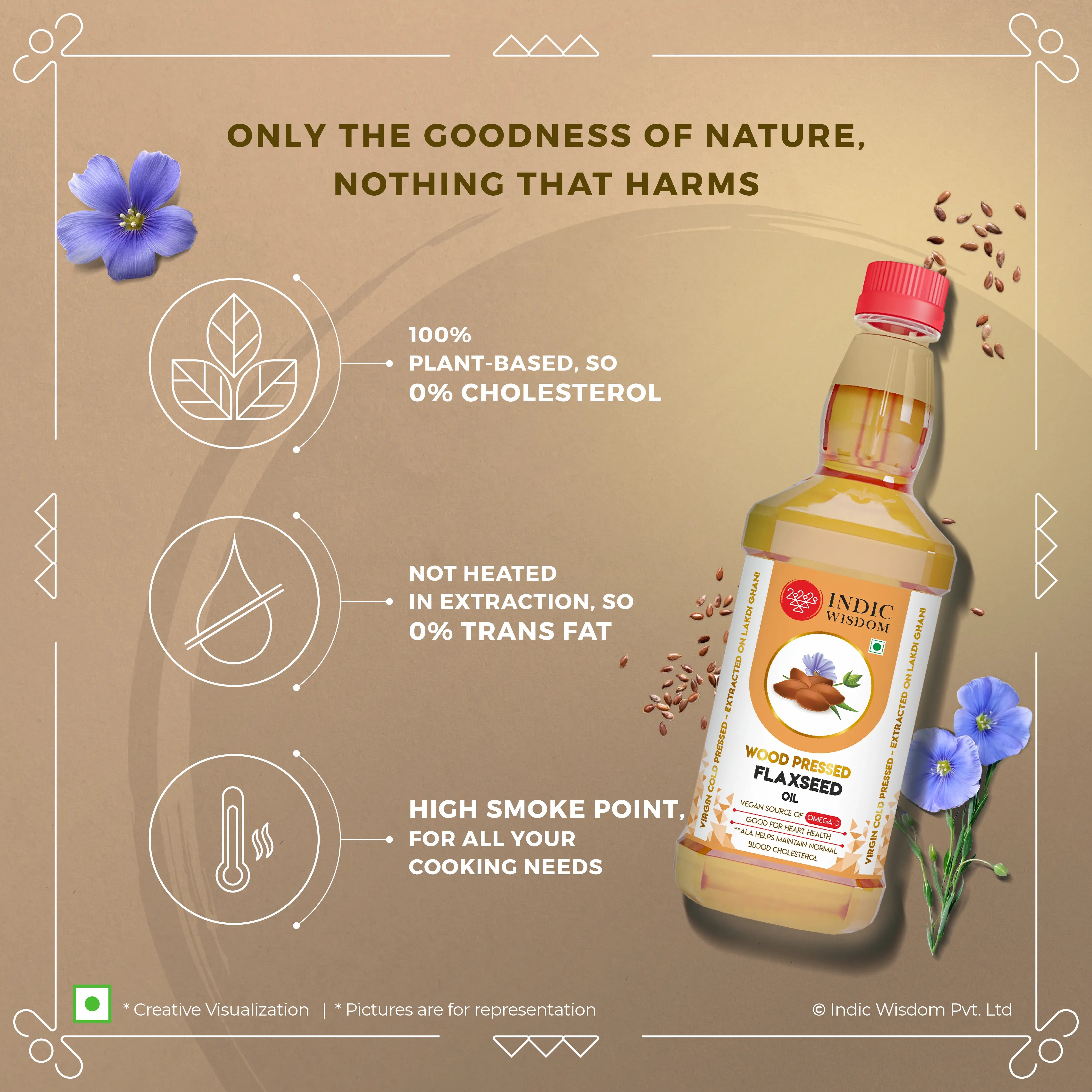 Image of Wood Pressed Flaxseed Oil (Cold Pressed Flaxseed Oil - Extracted on Wooden Churner)