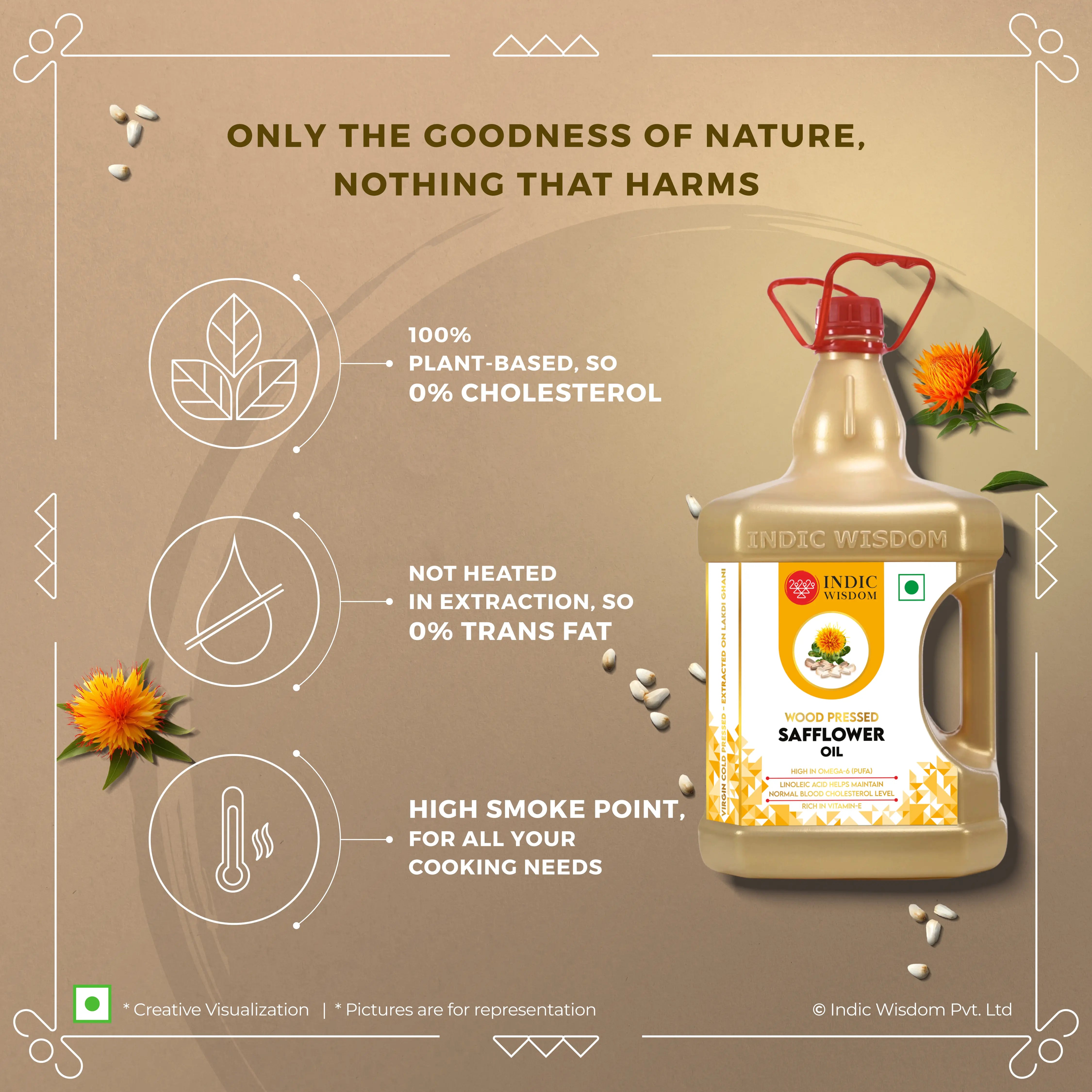 Image of Wood Pressed Safflower Oil (Cold Pressed Safflower Oil - Extracted on Wooden Churner)