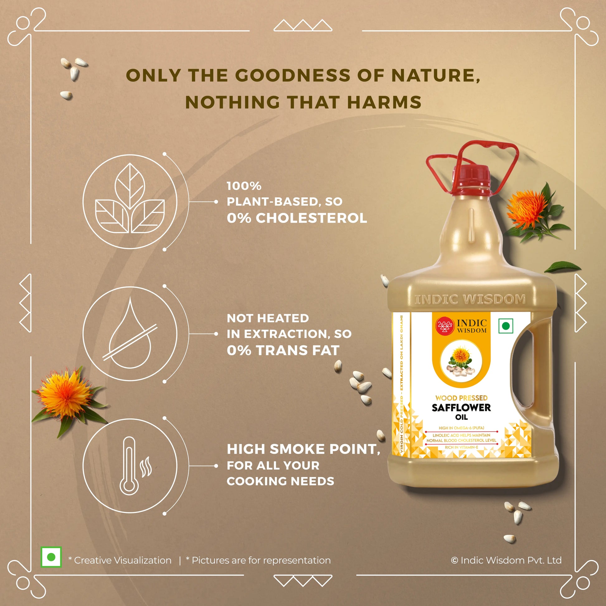 Wood Pressed Safflower Oil (Cold Pressed Safflower Oil - Extracted on Wooden Churner)