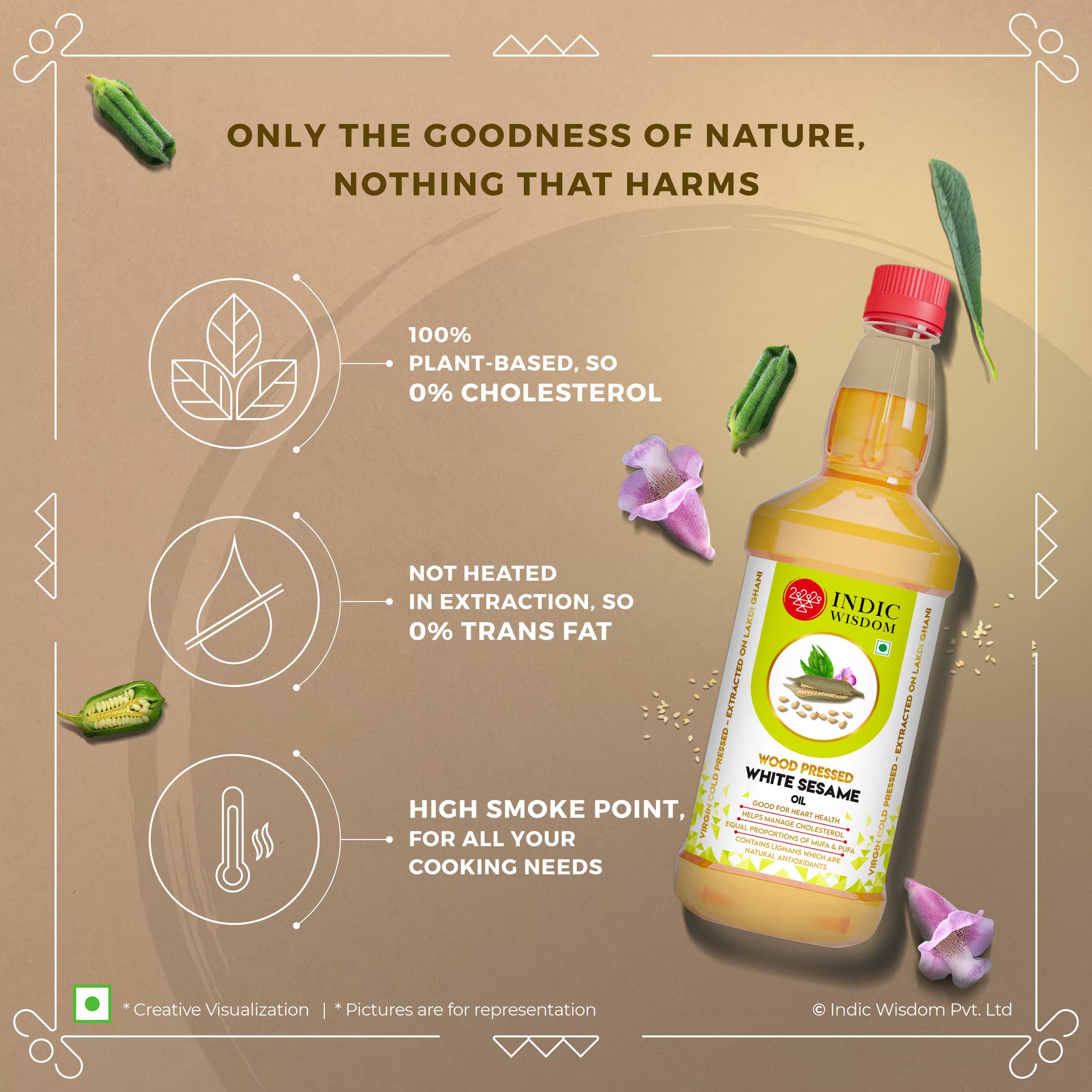 Wood Pressed White Sesame Oil (Cold Pressed White Sesame Oil - Extracted on Wooden Churner)
