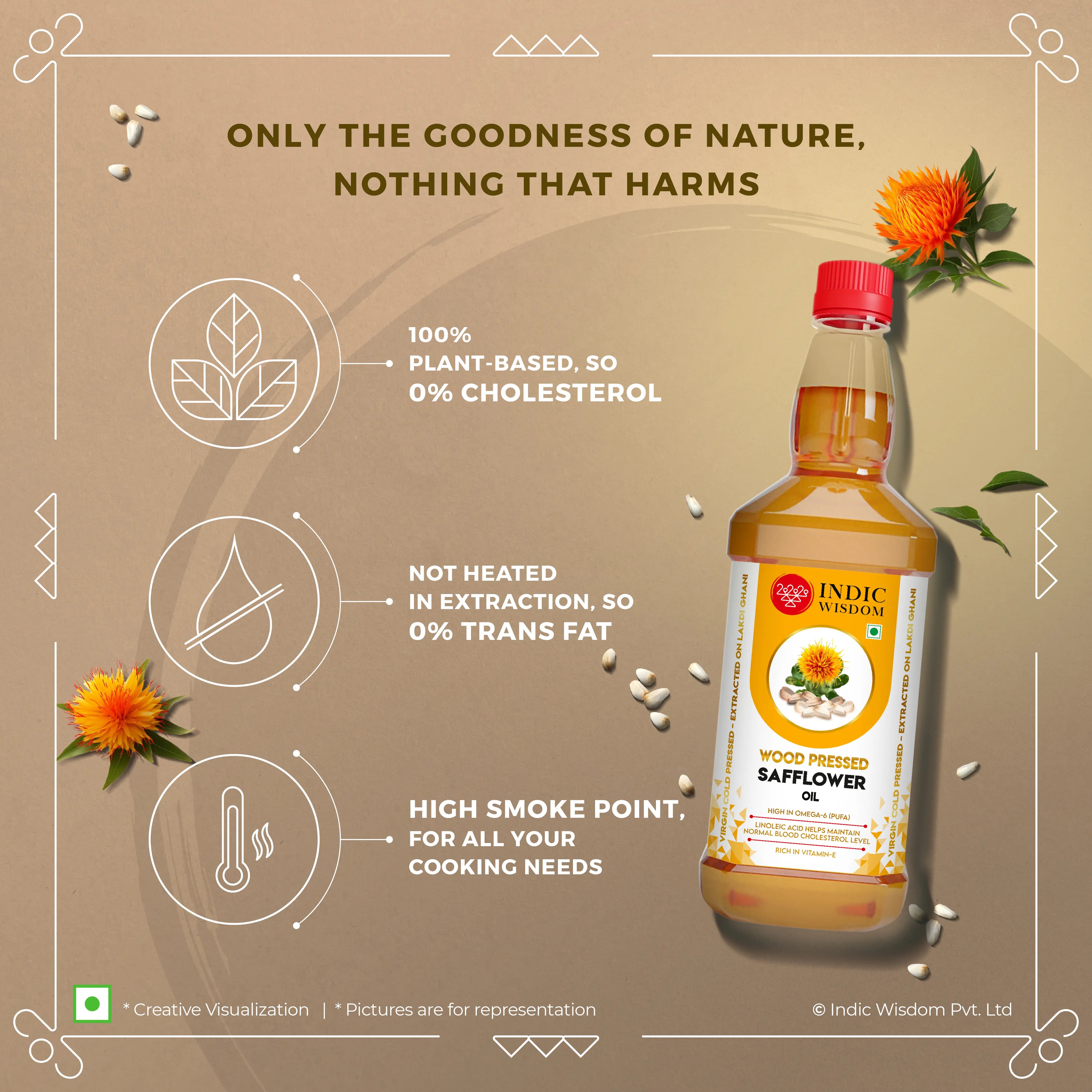 Image of Wood Pressed Safflower Oil (Cold Pressed Safflower Oil - Extracted on Wooden Churner)