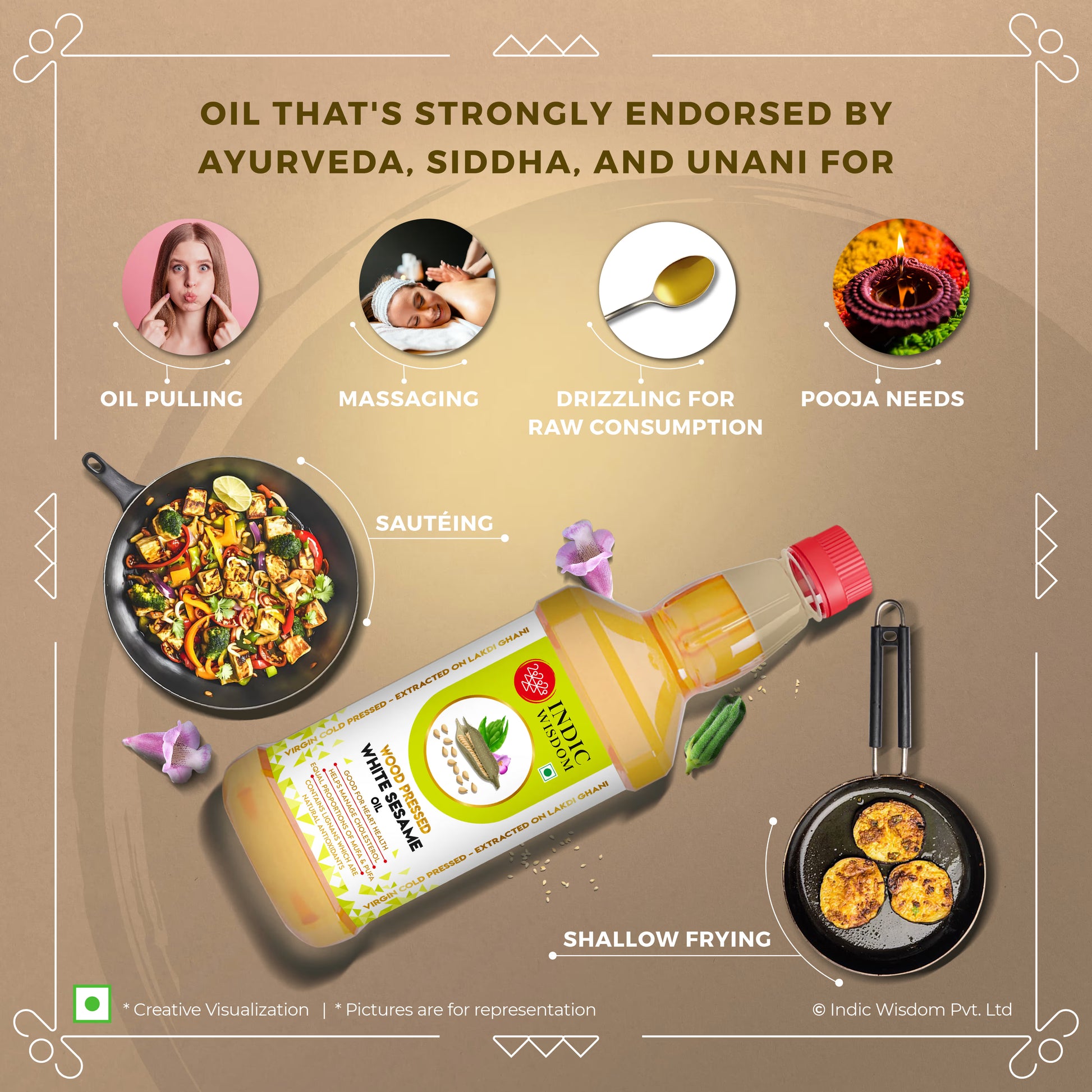 Wood Pressed White Sesame Oil (Cold Pressed White Sesame Oil - Extracted on Wooden Churner)