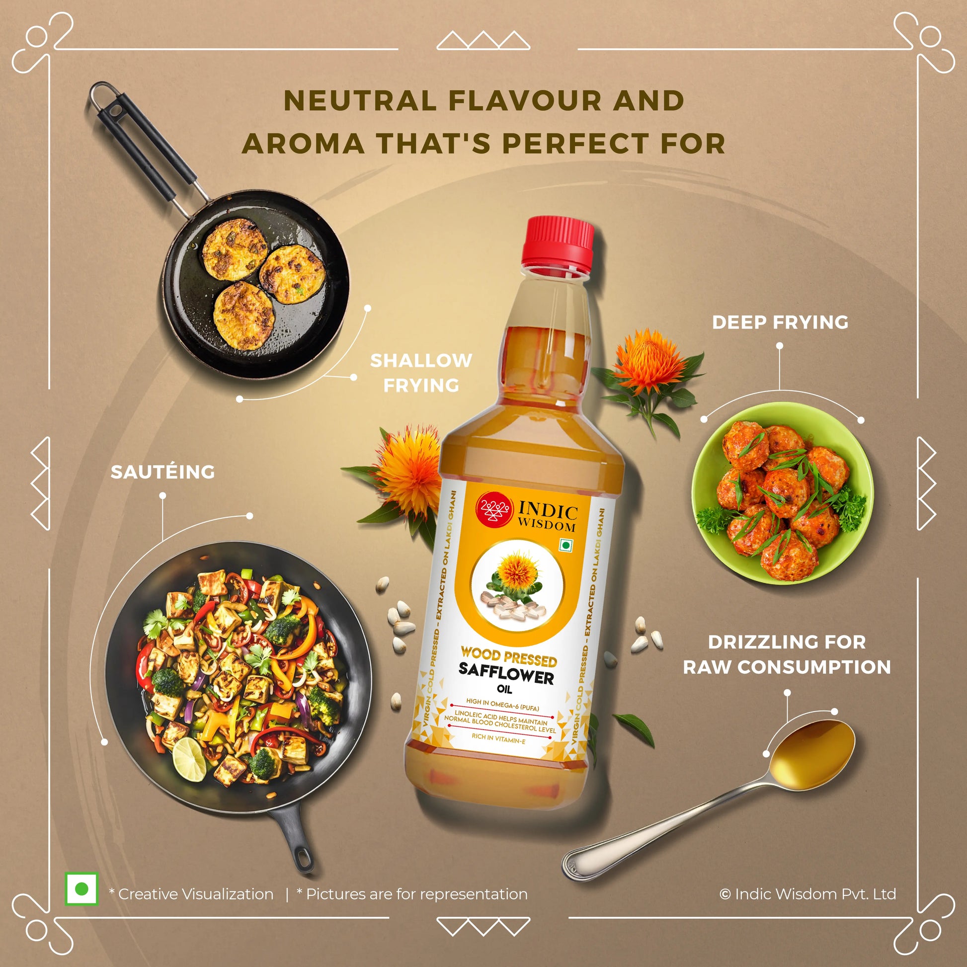 Wood Pressed Safflower Oil (Cold Pressed Safflower Oil - Extracted on Wooden Churner)