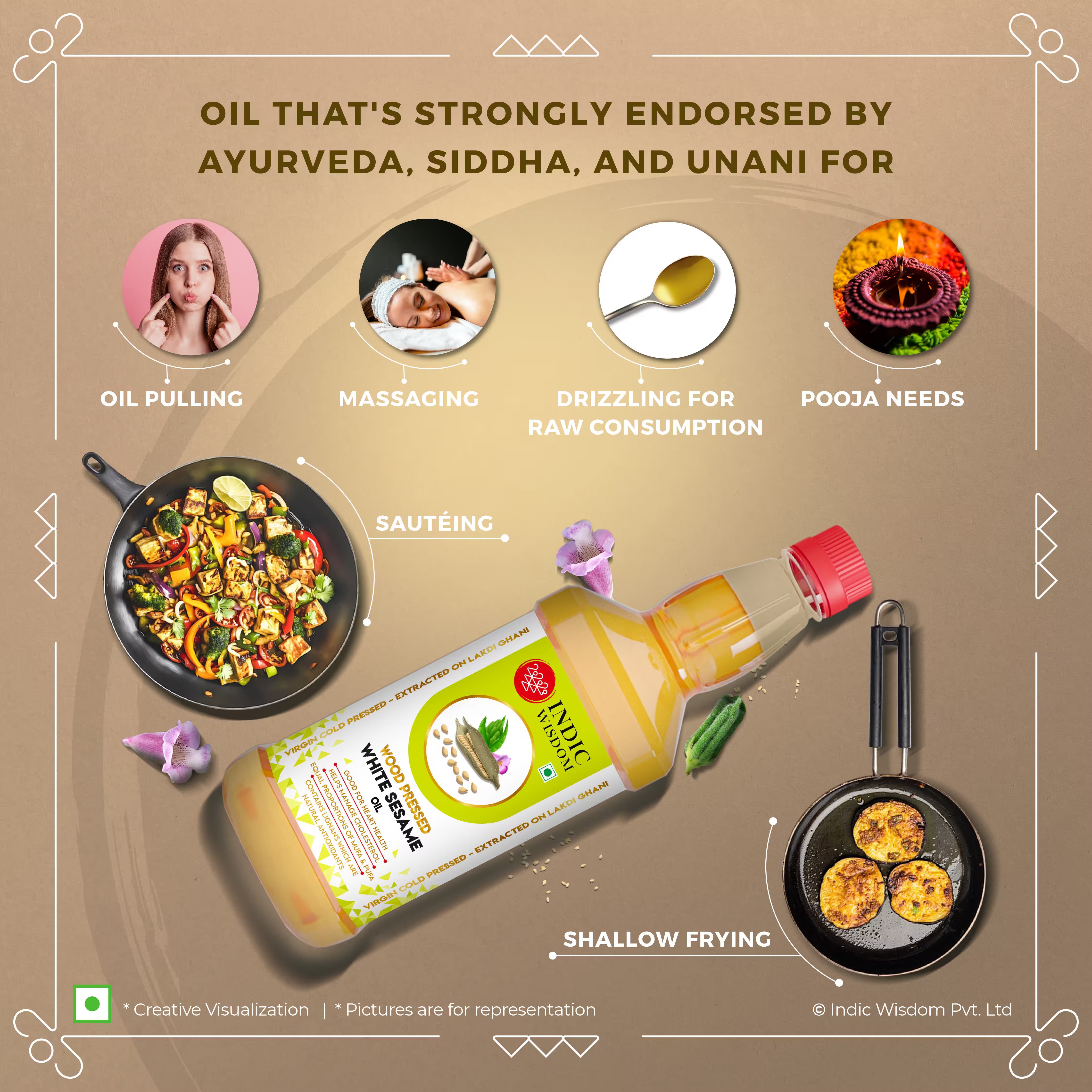 Image of Wood Pressed White Sesame Oil (Cold Pressed White Sesame Oil - Extracted on Wooden Churner)