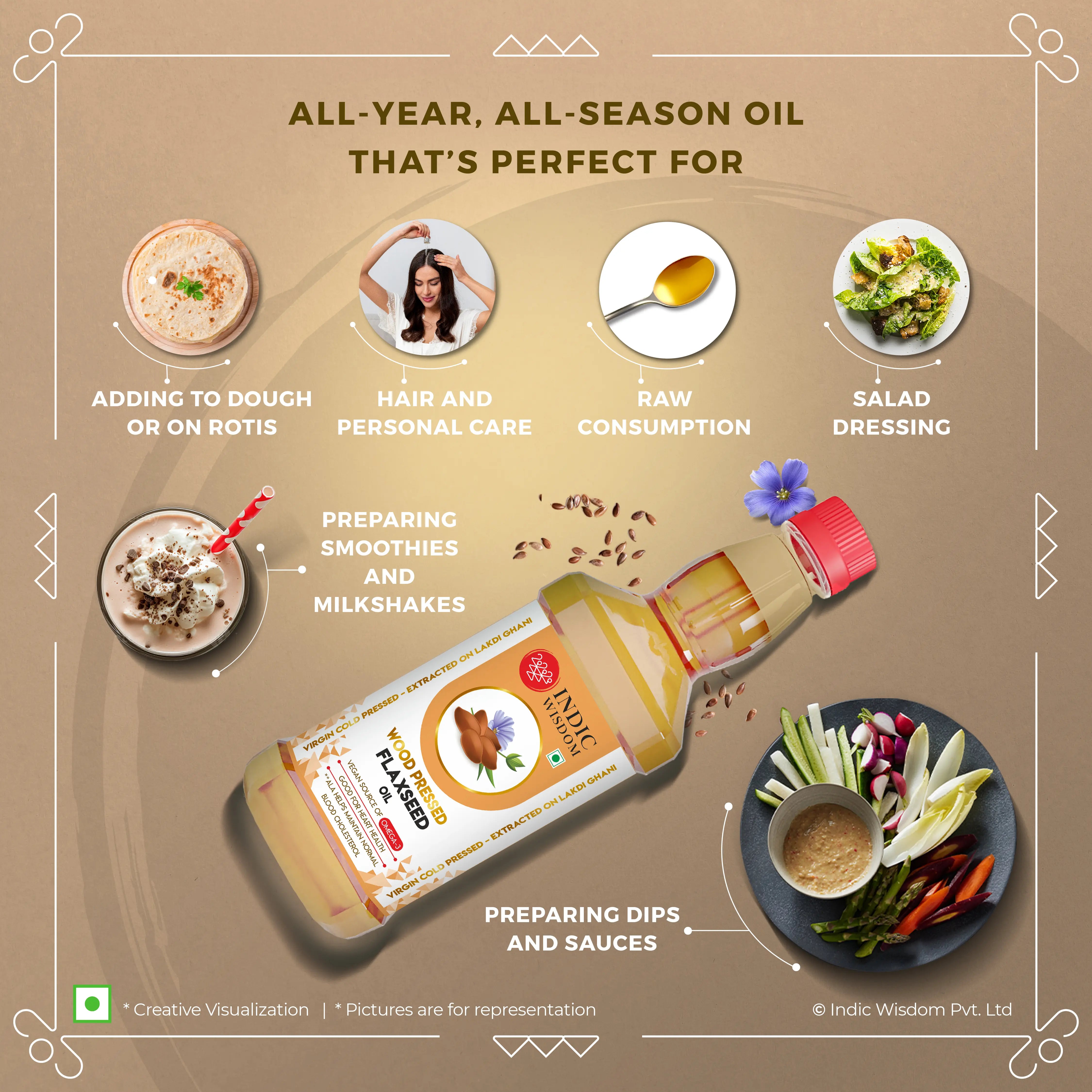 Image of Wood Pressed Flaxseed Oil (Cold Pressed Flaxseed Oil - Extracted on Wooden Churner)