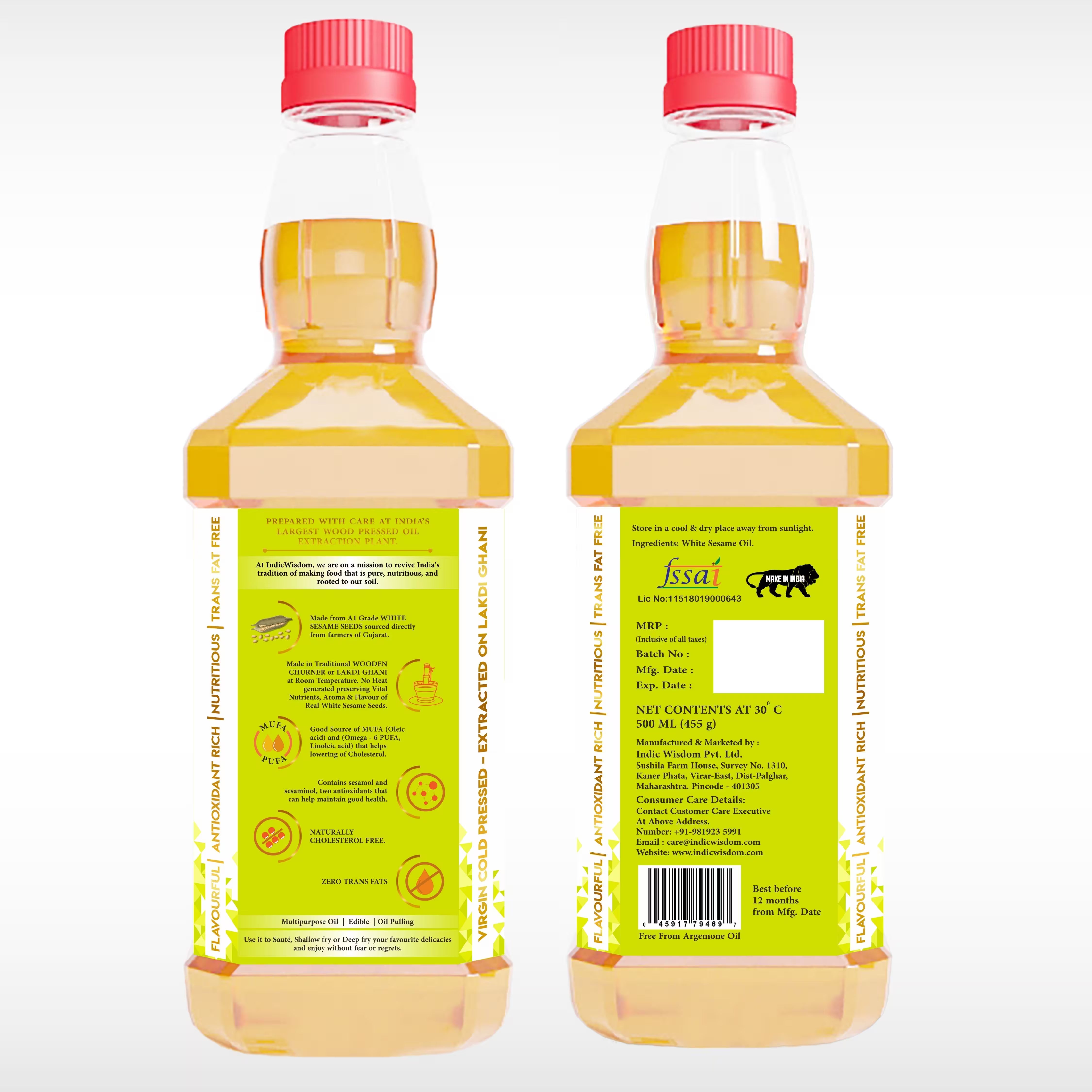 Image of Wood Pressed White Sesame Oil (Cold Pressed White Sesame Oil - Extracted on Wooden Churner)