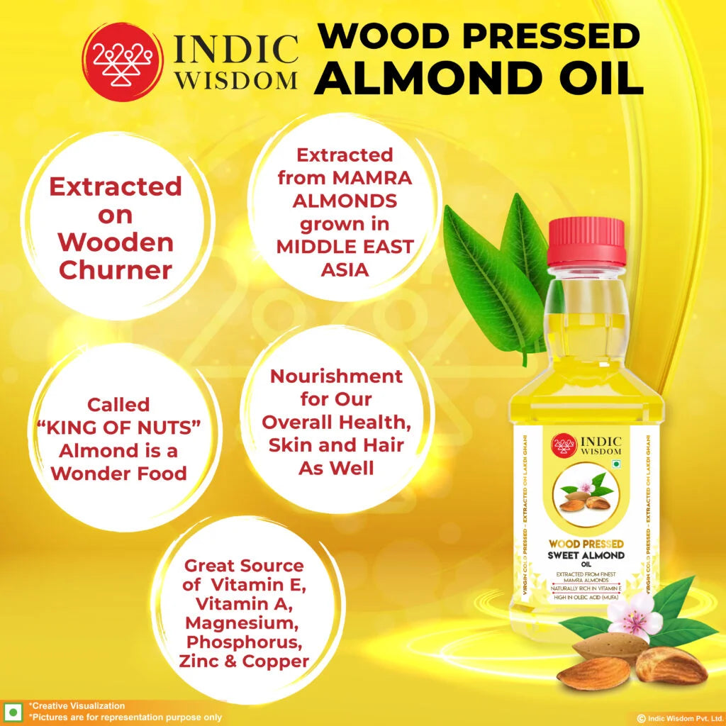 Image of Wood Pressed Sweet Almond Oil (Cold Pressed Sweet Almond Oil - Extracted on Wooden Churner)