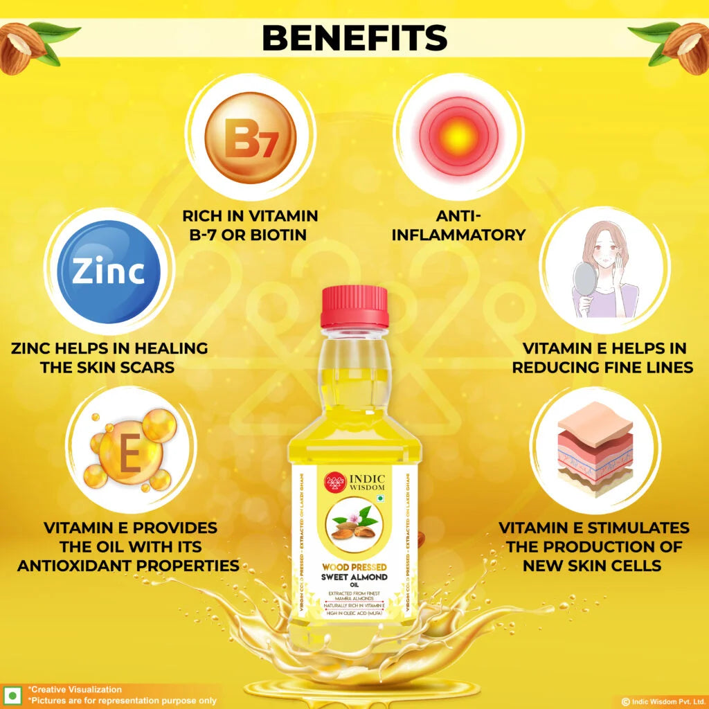Image of Wood Pressed Sweet Almond Oil (Cold Pressed Sweet Almond Oil - Extracted on Wooden Churner)