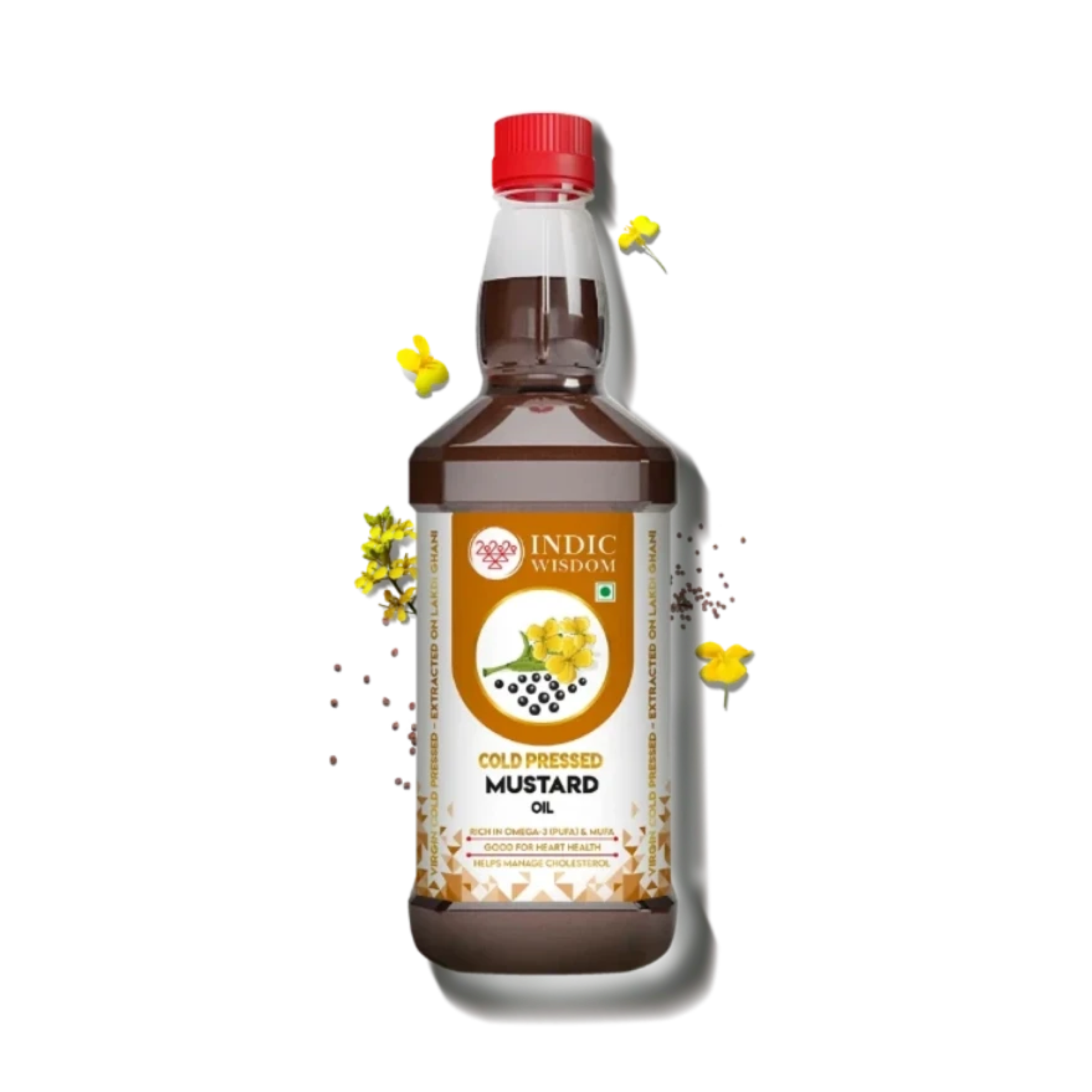 Image of Bottle of Indic Wisdom cold pressed mustard oil on a white background