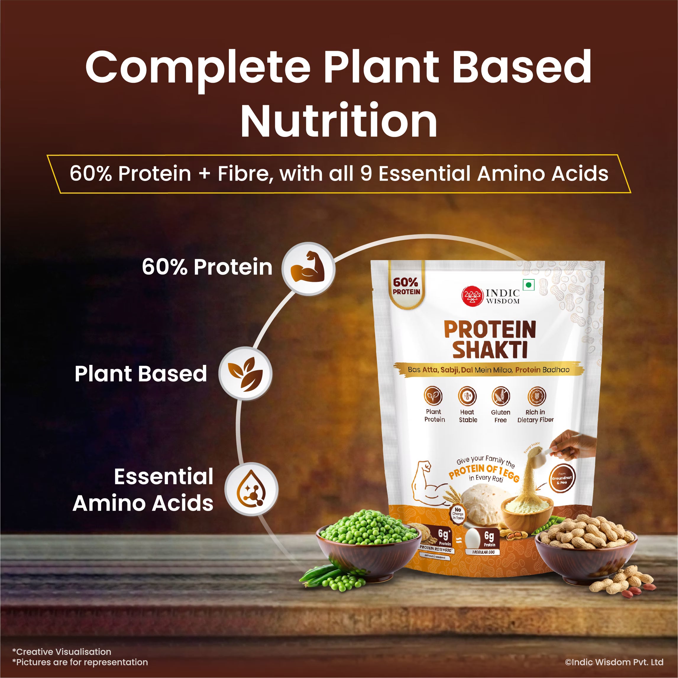 Image of Protein Shakti package with nutritional information on a wooden surface
