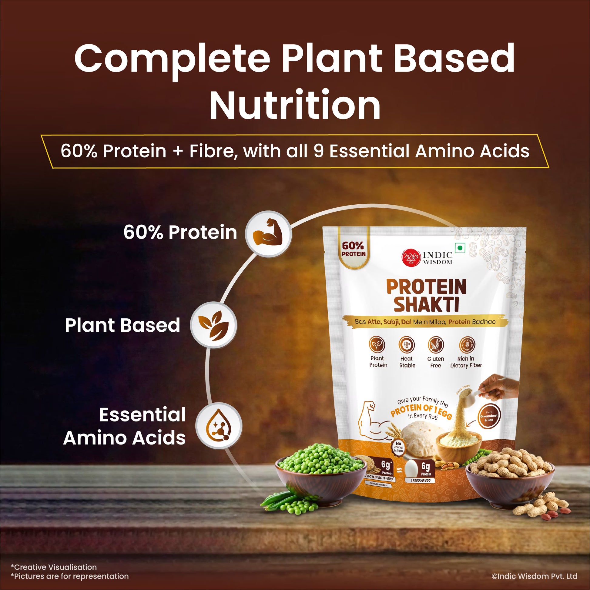 Protein Shakti package with nutritional information on a wooden surface