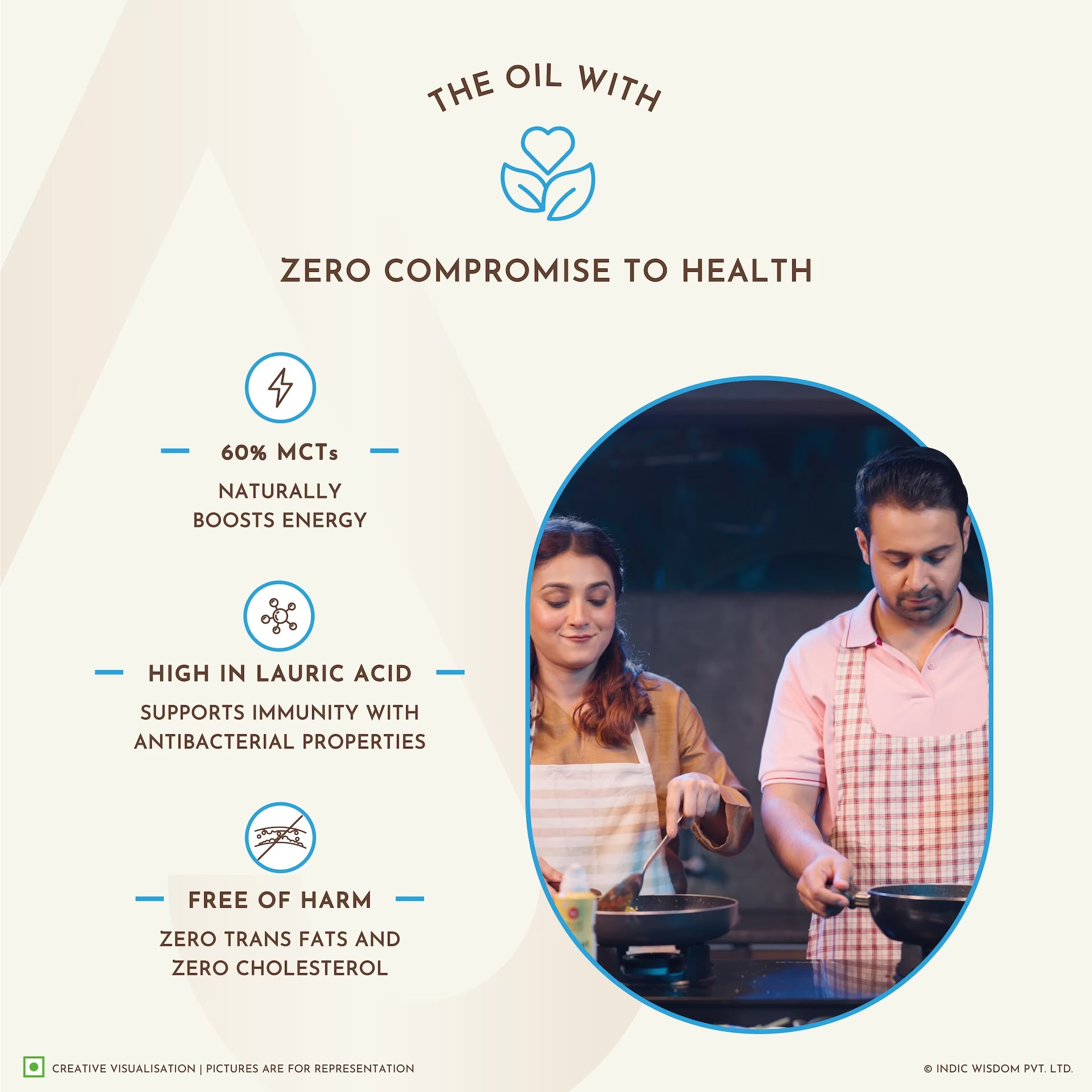 Image of Advertisement for a cooking oil with health benefits, featuring a couple cooking.