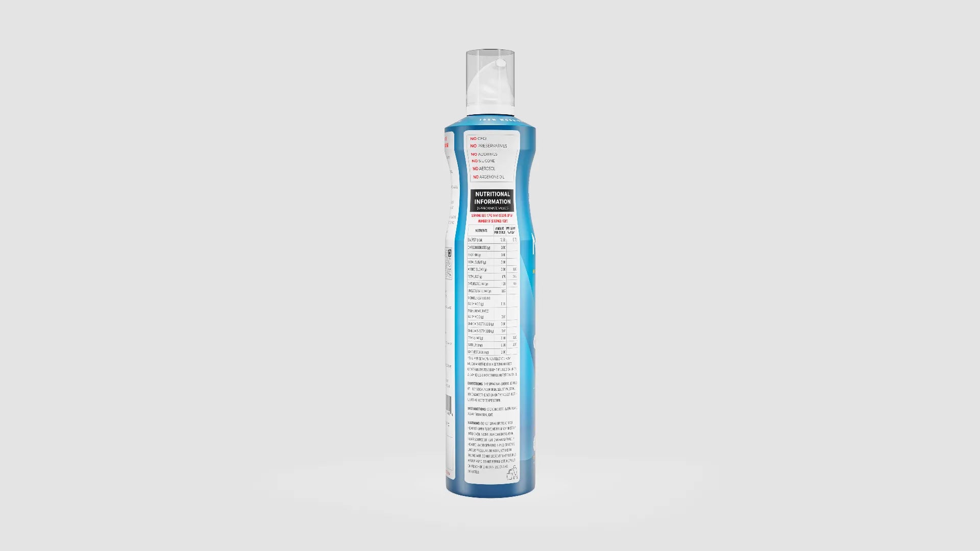 Blue bottle with label on a white background