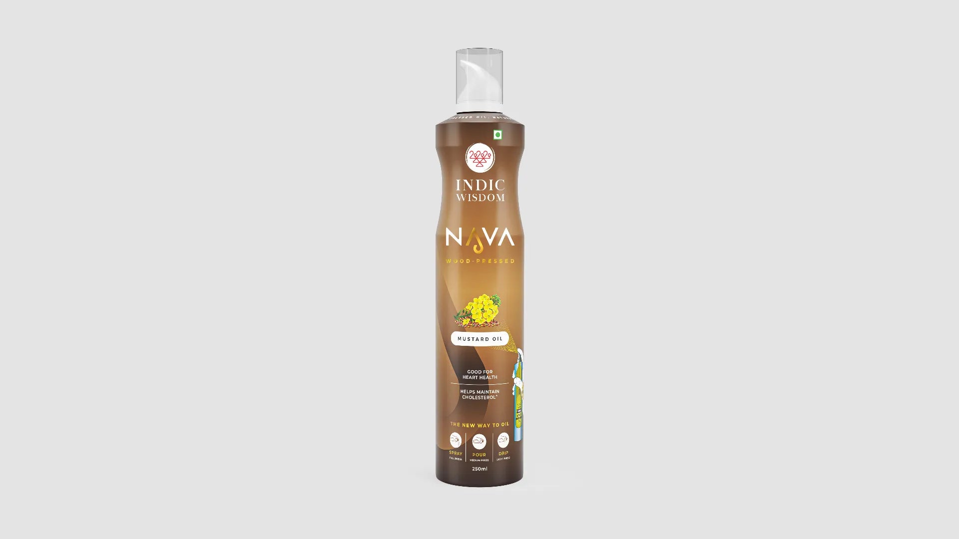 Nava oil spray product bottle on a light gray background