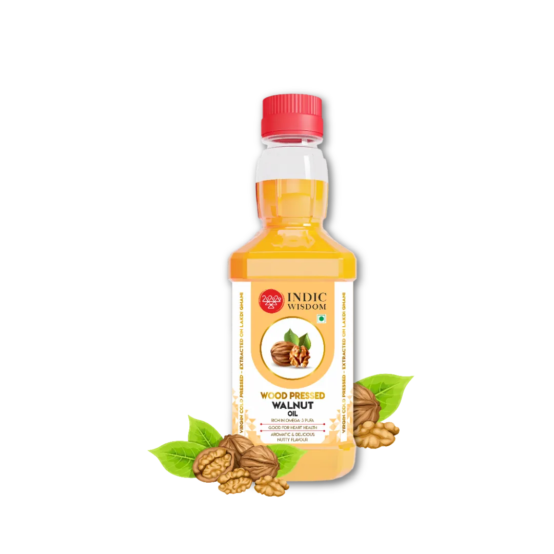 Indic Wisdom's bottle of wood pressed walnut oil