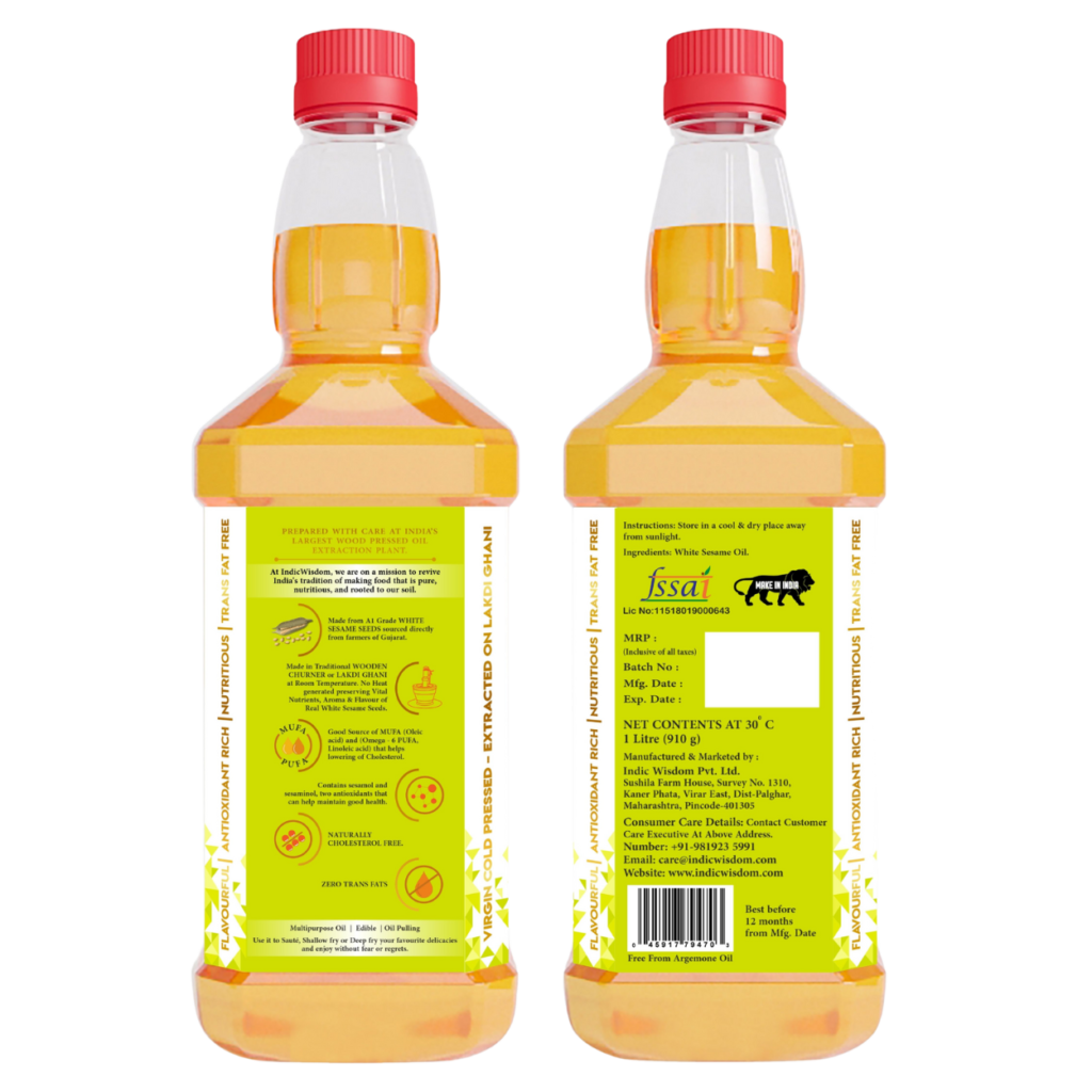 Buy Wood Pressed White Sesame Oil 500ml Online - Indic Wisdom